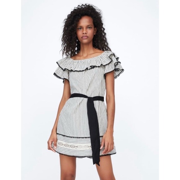 Zara‎ Belted Ruffles Dress Sz Small - Picture 1 of 10